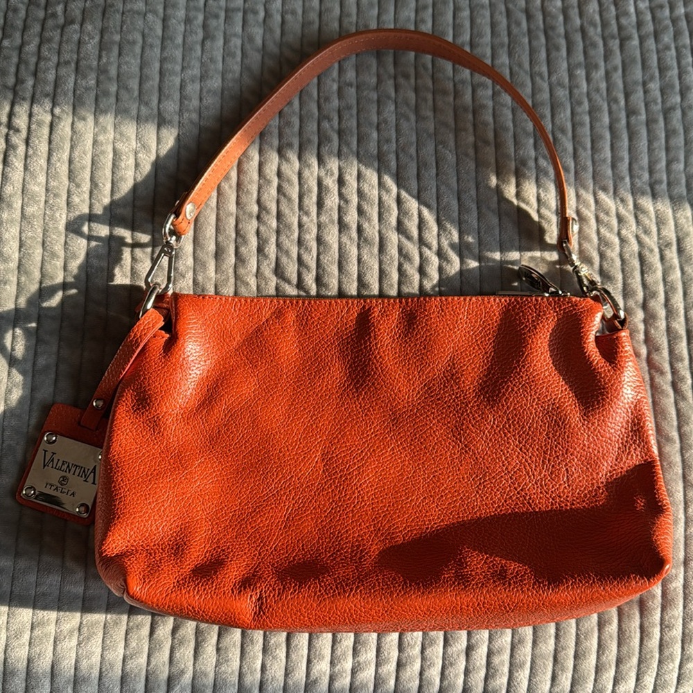 Valentina Orange Leather Shoulder Bag